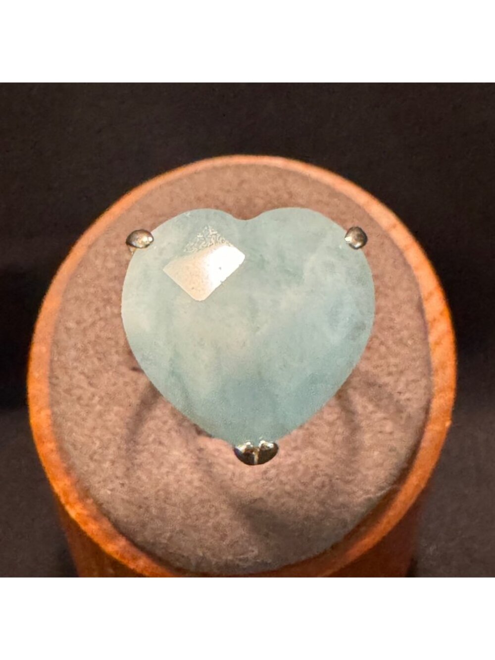 Sterling Silver 925 Heart Shape Light Green Faceted Jade Prong Set Ring Size 11